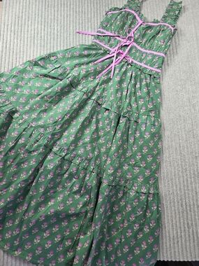 Entro Tiered Floral Maxi Dress Women's S Green Pink Cottage Core Romantic